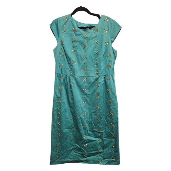 BODEN Green Jewel Bling Flower Accent Dress - Size 12L - Picture 1 of 10